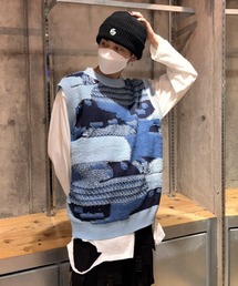 XU | 【XU/エックスユー】vintage knit vest/ビンテージ パッチワーク カラー ニットベスト Vネックベスト カラーニット(ベスト)