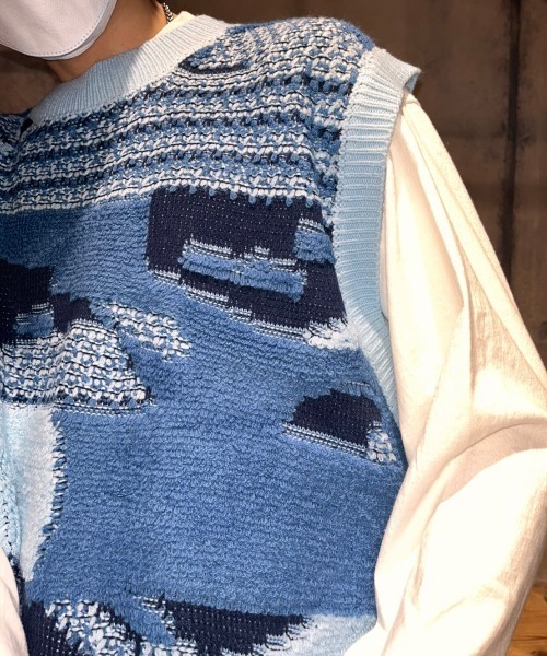 XU（エックスユー）の「【XU/エックスユー】vintage knit vest/ビンテージ パッチワーク カラー ニットベスト Vネックベスト カラーニット（ベスト・メンズ・オレンジ/ブルー・ONE SIZE）」の17枚目の写真