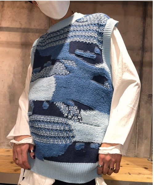 XU（エックスユー）の「【XU/エックスユー】vintage knit vest/ビンテージ パッチワーク カラー ニットベスト Vネックベスト カラーニット（ベスト・メンズ・オレンジ/ブルー・ONE SIZE）」の15枚目の写真