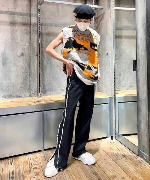 XU（エックスユー）の「【XU/エックスユー】vintage knit vest/ビンテージ パッチワーク カラー ニットベスト Vネックベスト カラーニット（ベスト・メンズ・オレンジ/ブルー・ONE SIZE）」の18枚目の写真