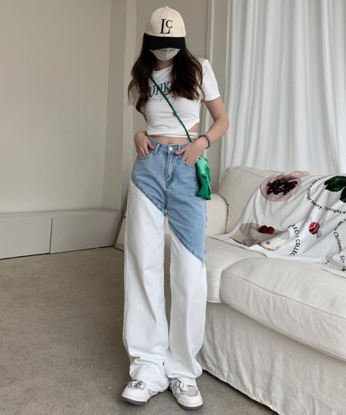 Opinion korean town(オピニオン コリアン タウン)の「Bicolor white denim pt(デニムパンツ・レディース・ホワイト・S/M/L)」の6枚目の写真