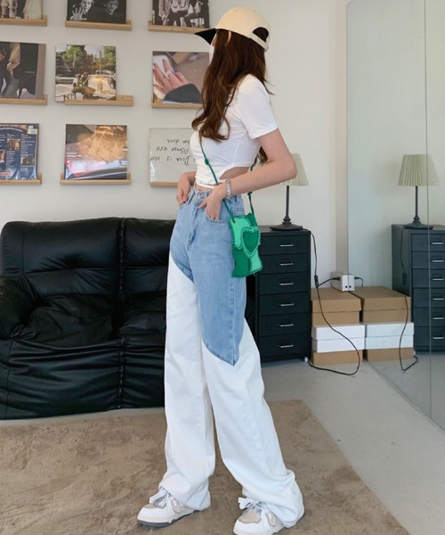 Opinion korean town(オピニオン コリアン タウン)の「Bicolor white denim pt(デニムパンツ・レディース・ホワイト・S/M/L)」の9枚目の写真