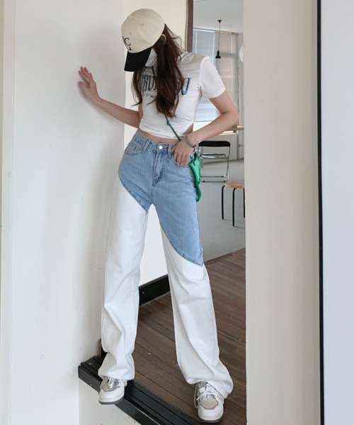 Opinion korean town(オピニオン コリアン タウン)の「Bicolor white denim pt(デニムパンツ・レディース・ホワイト・S/M/L)」の10枚目の写真