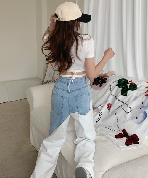 Opinion korean town(オピニオン コリアン タウン)の「Bicolor white denim pt(デニムパンツ・レディース・ホワイト・S/M/L)」の4枚目の写真