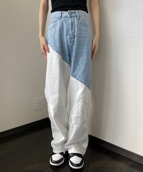 Opinion korean town(オピニオン コリアン タウン)の「Bicolor white denim pt(デニムパンツ・レディース・ホワイト・S/M/L)」の22枚目の写真