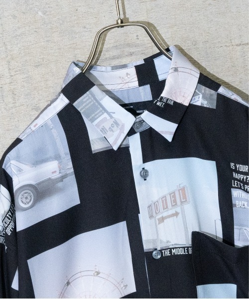 JOHN'S CLOSET(ジョンズクローゼット)の「【a】とろみシルクタッチポリエステルフォト総柄ビッグシャツ/ルーズシルエットシャツ(シャツ/ブラウス・メンズ・ホワイト/ブラック・MEDIUM/LARGE/X-LARGE)」の10枚目の写真