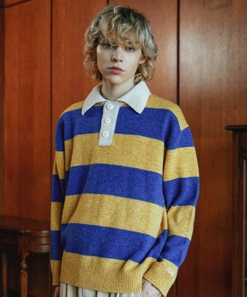 WaiKei(ワイケイ)の「【WaiKei 】ラグビーストライプ カラーウールニット / Rugby stripe collar wool knit(ニット/セーター・レディース・ブルー/レッド・1/2)」の5枚目の写真
