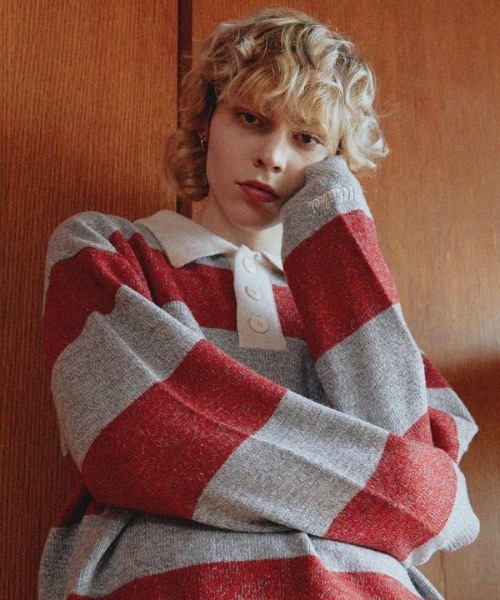 WaiKei(ワイケイ)の「【WaiKei 】ラグビーストライプ カラーウールニット / Rugby stripe collar wool knit(ニット/セーター・レディース・ブルー/レッド・1/2)」の8枚目の写真