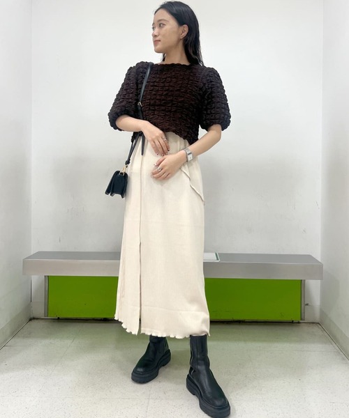 w closet(ダブルクローゼット)の「ポコポコ2WAY半袖ブラウス(シャツ/ブラウス・レディース・サックスブルー系1/アイボリー/ブラウン/ブラック・FREE)」の5枚目の写真