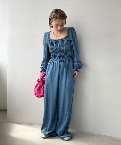 SANSeLF(サンセルフ)の「スクエアネックデニムオールインワン【SANSeLF】sanw22a024(つなぎ/オールインワン・レディース・ライトブルー/インディゴブルー・FREE)」の14枚目の写真