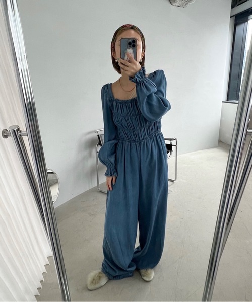 ZARA デニム　スクエアネック オールインワン ZARA デニムスクエアネック オールインワン