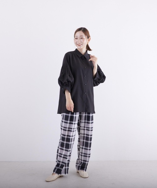PAPAVER（パパヴェル）の「【papaver】転写プリントチェックパンツ（その他パンツ・レディース・オレンジ/グリーン/ブラック×ホワイト・MEDIUM）」の2枚目の写真