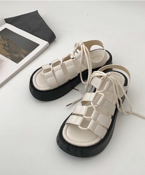 MANGROVE（マングローブ）の「プラットフォームレースアップサンダル（サンダル・レディース・ホワイト/ブラック・SMALL/MEDIUM/LARGE）」の21枚目の写真