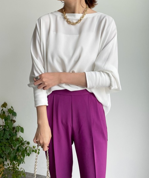 DouDou（ドゥドゥ）の「リブ切替ジョーゼットドルマンブラウス（シャツ/ブラウス・レディース・チャコールグレー/オフホワイト/サックスブルー・FREE）」の2枚目の写真