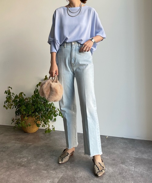 DouDou（ドゥドゥ）の「リブ切替ジョーゼットドルマンブラウス（シャツ/ブラウス・レディース・チャコールグレー/オフホワイト/サックスブルー・FREE）」の13枚目の写真