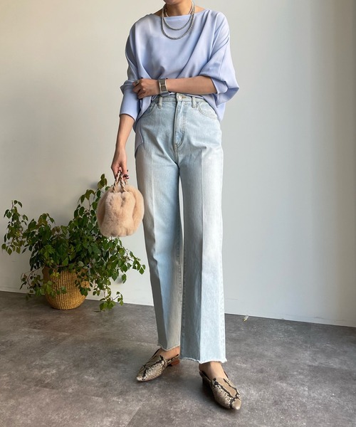 DouDou（ドゥドゥ）の「リブ切替ジョーゼットドルマンブラウス（シャツ/ブラウス・レディース・チャコールグレー/オフホワイト/サックスブルー・FREE）」の9枚目の写真