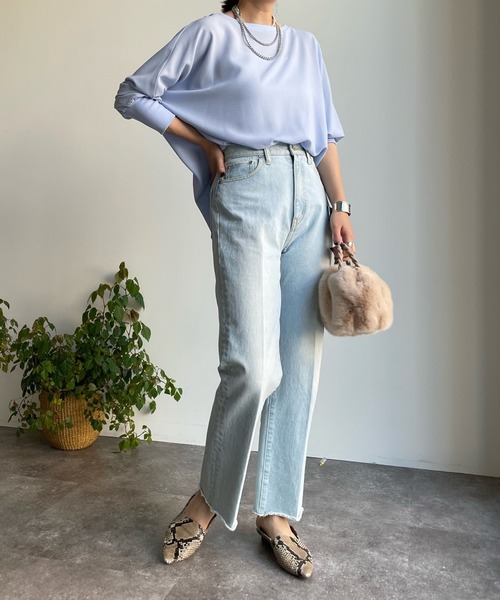 DouDou（ドゥドゥ）の「リブ切替ジョーゼットドルマンブラウス（シャツ/ブラウス・レディース・チャコールグレー/オフホワイト/サックスブルー・FREE）」の22枚目の写真