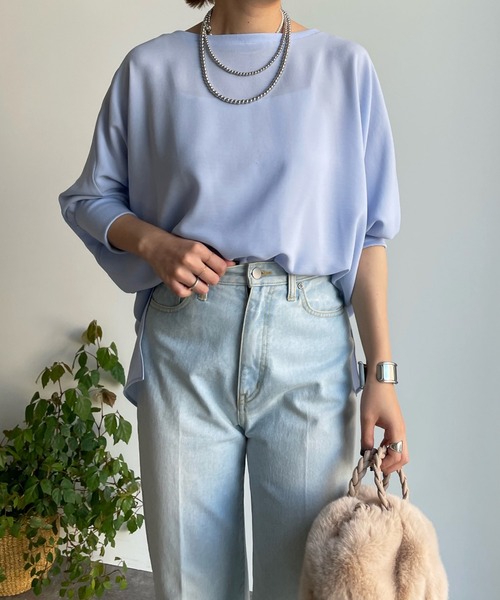 DouDou（ドゥドゥ）の「リブ切替ジョーゼットドルマンブラウス（シャツ/ブラウス・レディース・チャコールグレー/オフホワイト/サックスブルー・FREE）」の5枚目の写真