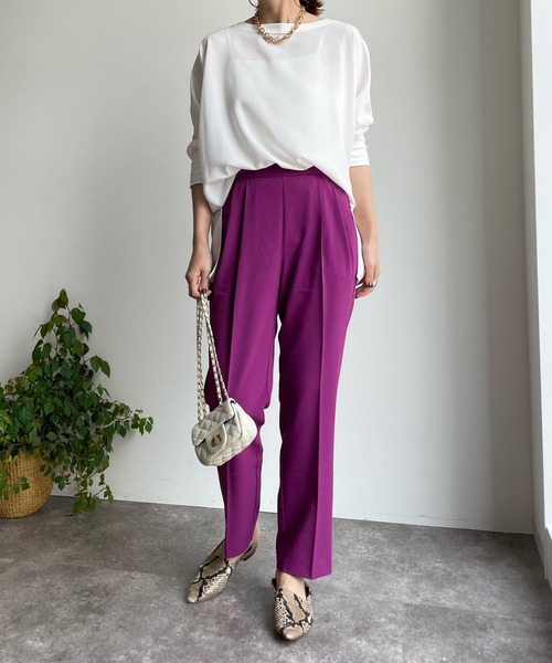 DouDou（ドゥドゥ）の「リブ切替ジョーゼットドルマンブラウス（シャツ/ブラウス・レディース・チャコールグレー/オフホワイト/サックスブルー・FREE）」の10枚目の写真