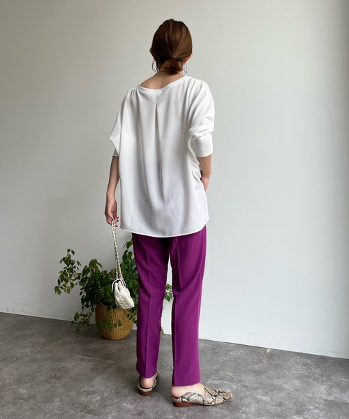 DouDou（ドゥドゥ）の「リブ切替ジョーゼットドルマンブラウス（シャツ/ブラウス・レディース・チャコールグレー/オフホワイト/サックスブルー・FREE）」の6枚目の写真