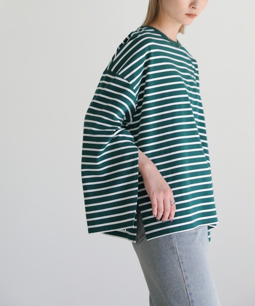 select MOCA(セレクトモカ)の「カットスリーブボーダーロングTシャツ(Tシャツ/カットソー・レディース・ホワイト/グリーン・FREE)」の16枚目の写真