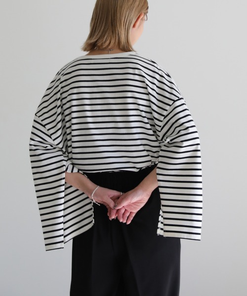 select MOCA(セレクトモカ)の「カットスリーブボーダーロングTシャツ(Tシャツ/カットソー・レディース・ホワイト/グリーン・FREE)」の7枚目の写真