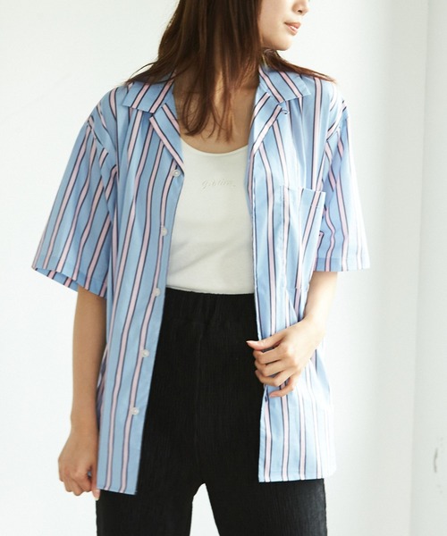 PBLIM(ページボーイリム)の「PAGEBOYLIM/ヒッピーストライプシャツ(シャツ/ブラウス・レディース・ミント/サックスブルー・MEDIUM/LARGE)」の1枚目の写真