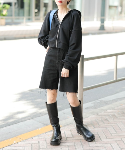 WEGO(ウィゴー)の「WEGO/ショートZIPパーカー(パーカー・レディース・ブラック/ホワイト/杢グレー・FREE)」の7枚目の写真