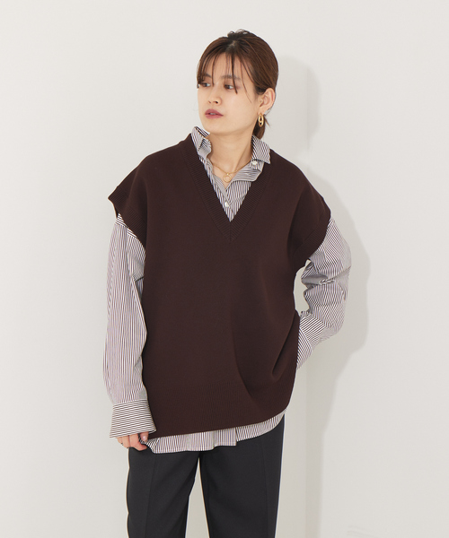 Rouge vif（ルージュヴィフ）の「【セットアップ対応】ニットロングベスト（ベスト・レディース・ブルー/ブラウン/ブラック・フリー）」の3枚目の写真