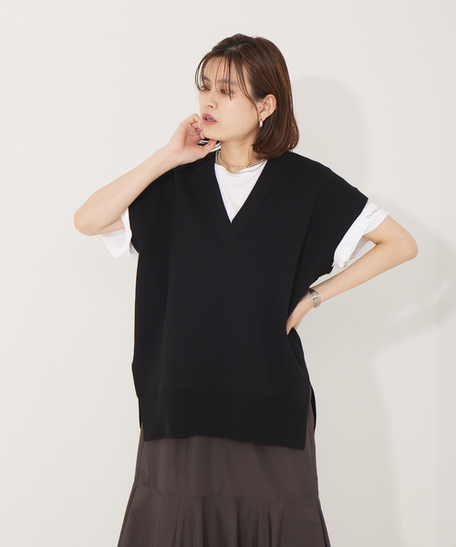 Rouge vif（ルージュヴィフ）の「【セットアップ対応】ニットロングベスト（ベスト・レディース・ブルー/ブラウン/ブラック・フリー）」の2枚目の写真