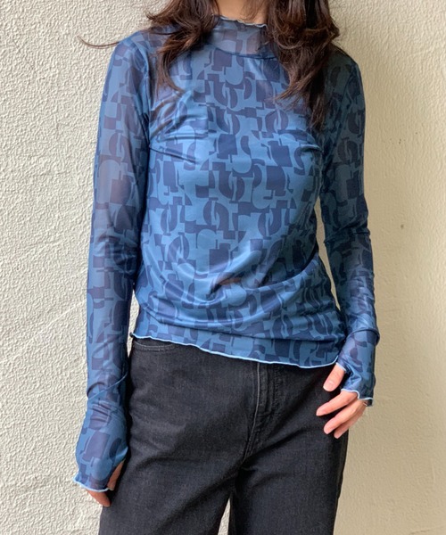 mi via loca（ミヴィアロカ）の「チュール柄スキントップス（Tシャツ/カットソー・レディース・ベージュ/グレー/イエロー/ブルー/ネイビー/カーキブラウン/ライトグレー/アイボリー・FREE）」の7枚目の写真