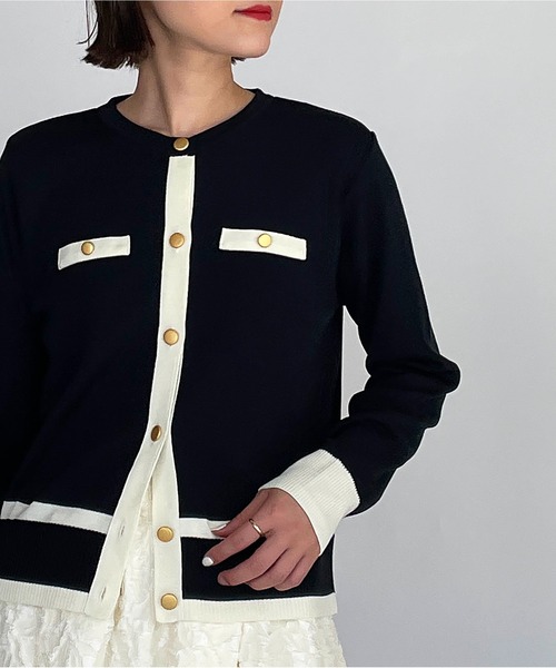 PICCIN(ピッチン)の「【日本製】ゴールドボタンカーディガン(カーディガン/ボレロ・レディース・ブラック/アイボリー・M)」の2枚目の写真