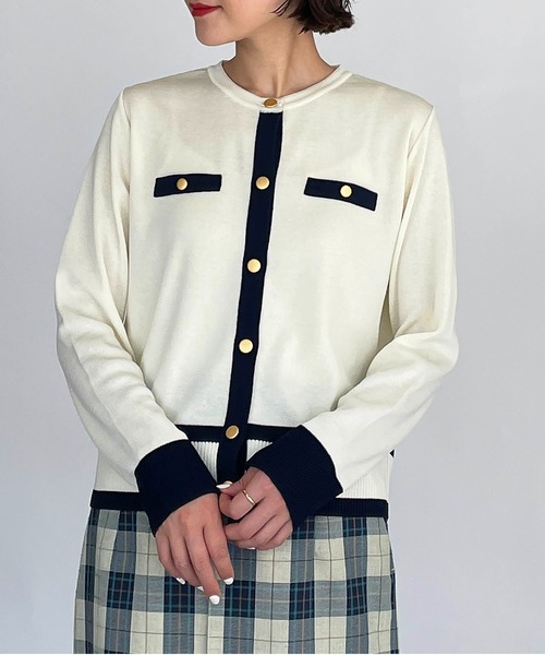 PICCIN(ピッチン)の「【日本製】ゴールドボタンカーディガン(カーディガン/ボレロ・レディース・ブラック/アイボリー・M)」の3枚目の写真