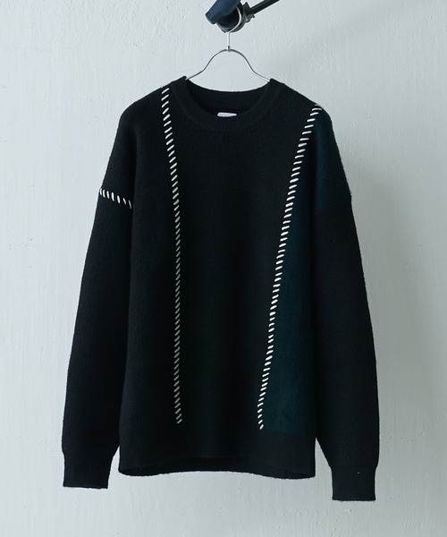 Lui's(ルイス)の「ステッチ配色クルーニット(ニット/セーター・メンズ・ブラック/アイボリー・SMALL/MEDIUM)」の2枚目の写真