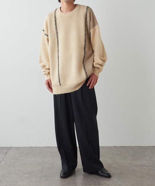 Lui's(ルイス)の「ステッチ配色クルーニット(ニット/セーター・メンズ・ブラック/アイボリー・SMALL/MEDIUM)」の5枚目の写真