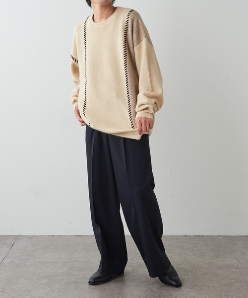 Lui's(ルイス)の「ステッチ配色クルーニット(ニット/セーター・メンズ・ブラック/アイボリー・SMALL/MEDIUM)」の6枚目の写真