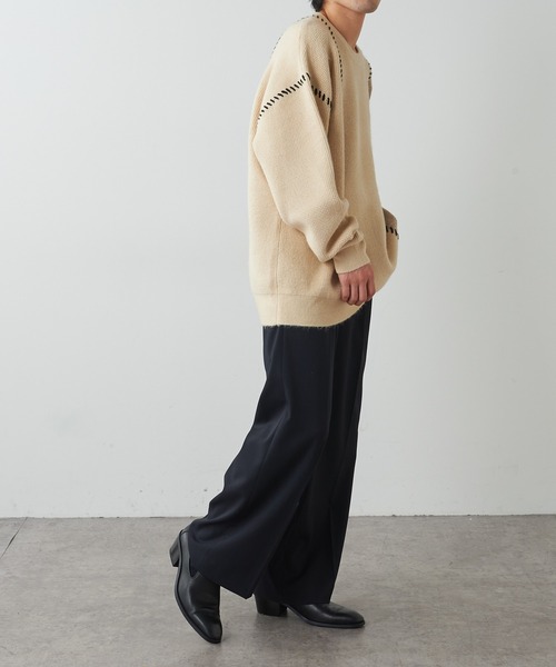 Lui's(ルイス)の「ステッチ配色クルーニット(ニット/セーター・メンズ・ブラック/アイボリー・SMALL/MEDIUM)」の7枚目の写真