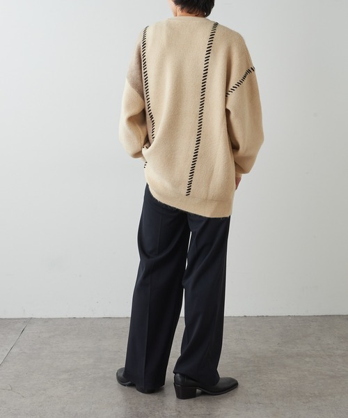 Lui's(ルイス)の「ステッチ配色クルーニット(ニット/セーター・メンズ・ブラック/アイボリー・SMALL/MEDIUM)」の8枚目の写真