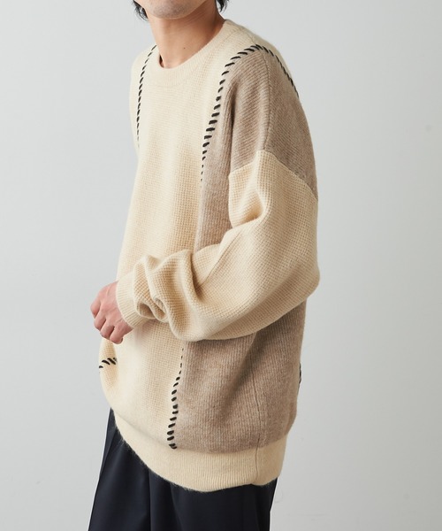 Lui's(ルイス)の「ステッチ配色クルーニット(ニット/セーター・メンズ・ブラック/アイボリー・SMALL/MEDIUM)」の4枚目の写真