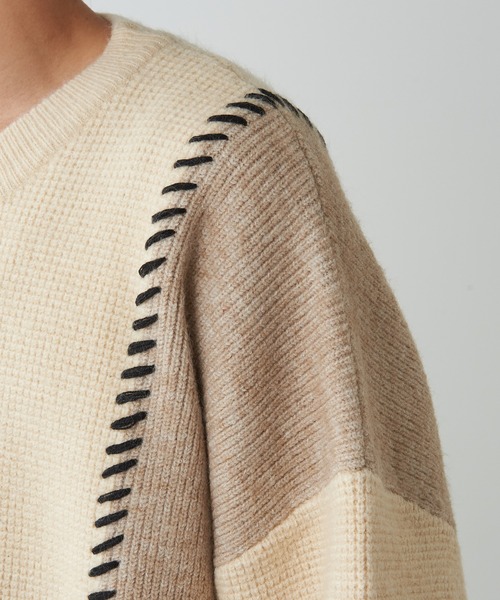 Lui's(ルイス)の「ステッチ配色クルーニット(ニット/セーター・メンズ・ブラック/アイボリー・SMALL/MEDIUM)」の16枚目の写真