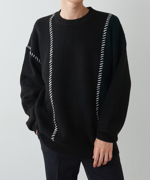 Lui's(ルイス)の「ステッチ配色クルーニット(ニット/セーター・メンズ・ブラック/アイボリー・SMALL/MEDIUM)」の10枚目の写真