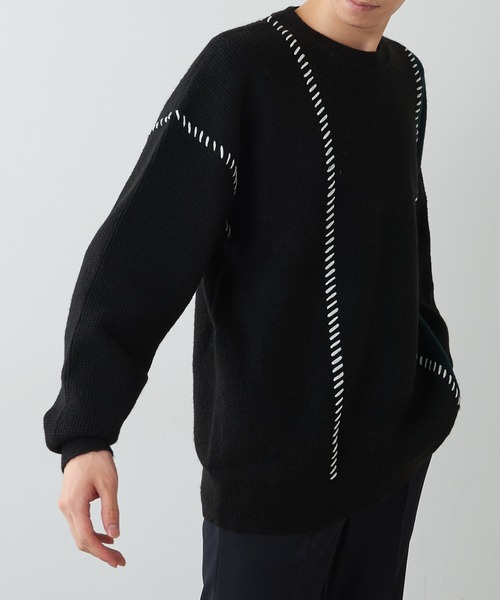 Lui's(ルイス)の「ステッチ配色クルーニット(ニット/セーター・メンズ・ブラック/アイボリー・SMALL/MEDIUM)」の9枚目の写真