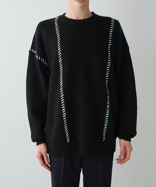 Lui's(ルイス)の「ステッチ配色クルーニット(ニット/セーター・メンズ・ブラック/アイボリー・SMALL/MEDIUM)」の18枚目の写真