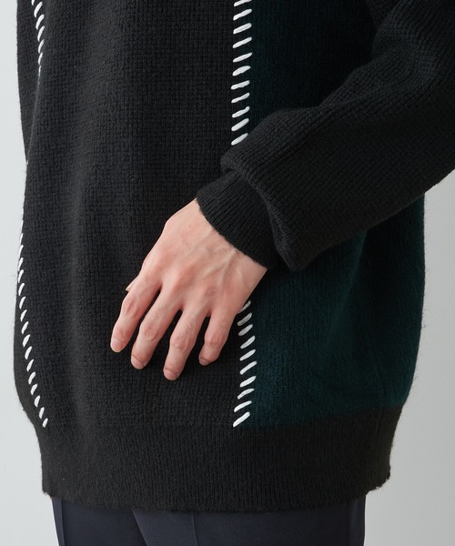 Lui's(ルイス)の「ステッチ配色クルーニット(ニット/セーター・メンズ・ブラック/アイボリー・SMALL/MEDIUM)」の21枚目の写真