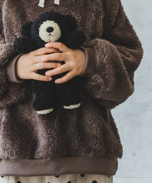 pairmanon（ペアマノン）の「【ふわふわボア】ユニセックスボアフリースハイネックラグラン配色プルオーバー（スウェット・キッズ・ベージュ/ブラウン/モカ/チャコール・90/100/110/120/130/140/150）」の11枚目の写真