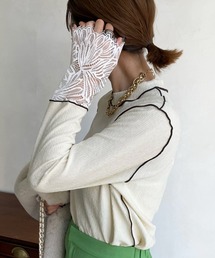 レース切替袖メロートップス