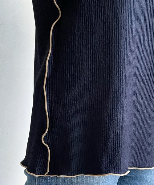 DouDou（ドゥドゥ）の「レース切替袖メロートップス（Tシャツ/カットソー・レディース・ネイビー/オフホワイト/ブラック/アイボリー/ベージュ・FREE）」の12枚目の写真