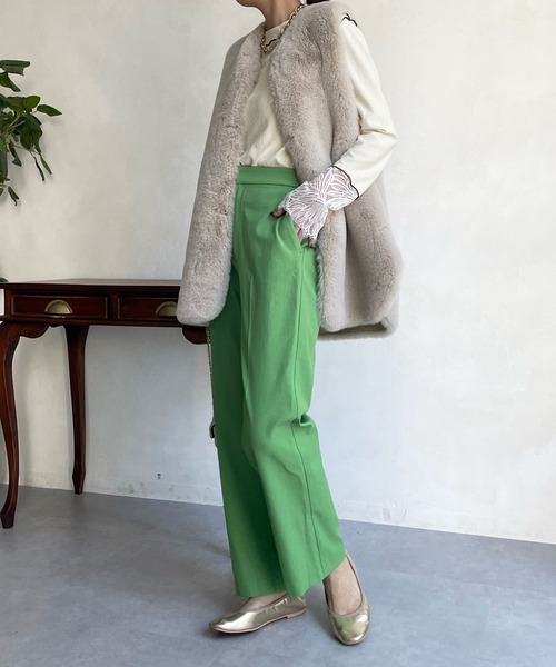 DouDou（ドゥドゥ）の「レース切替袖メロートップス（Tシャツ/カットソー・レディース・ネイビー/オフホワイト/ブラック/アイボリー/ベージュ・FREE）」の7枚目の写真