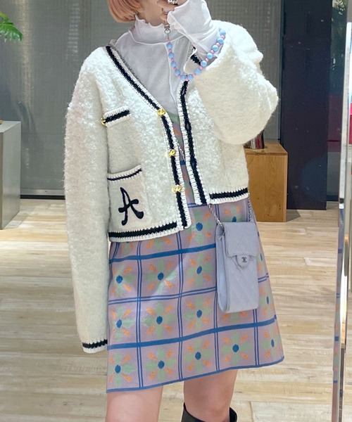 Alley by w closet(アリーバイダブルクローゼット)の「【Alley】レタードカーディガン(カーディガン/ボレロ・レディース・ピンク/アイボリー/ブルー・FREE)」の2枚目の写真
