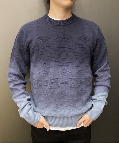 SCOTCH&SODA（スコッチアンドソーダ）の「オーガニックコットン ジャカード セーター【168496】（ニット/セーター・メンズ・ブルー系その他/グリーン系その他・MEDIUM/LARGE/SMALL）」の2枚目の写真